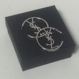 YSL Silver Logo Hoop Earrings